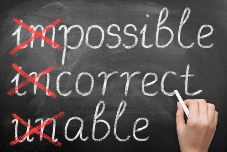 Three words: impossible, incorrect, unable changes to possible, correct, able